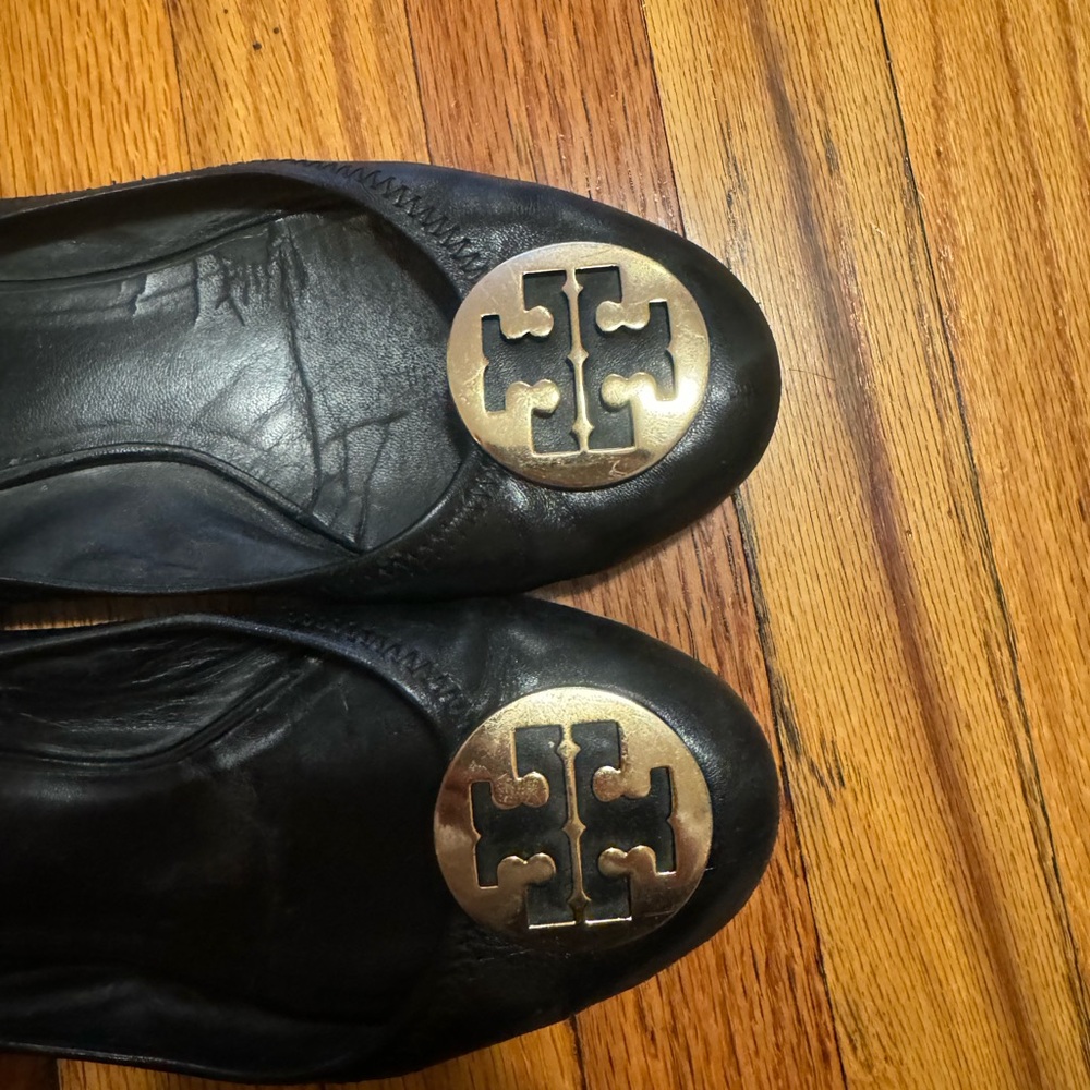 Tory Burch Black Leather Ballet Flats - Picture 2 of 3